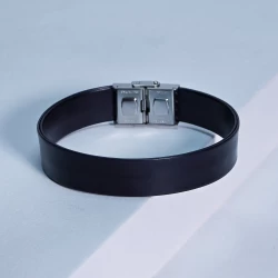 دستبند چرم طبیعی سرمه ای سافتی