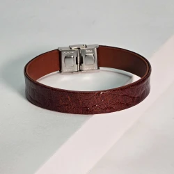 دستبند چرم طبیعی کروکدیل عسلی