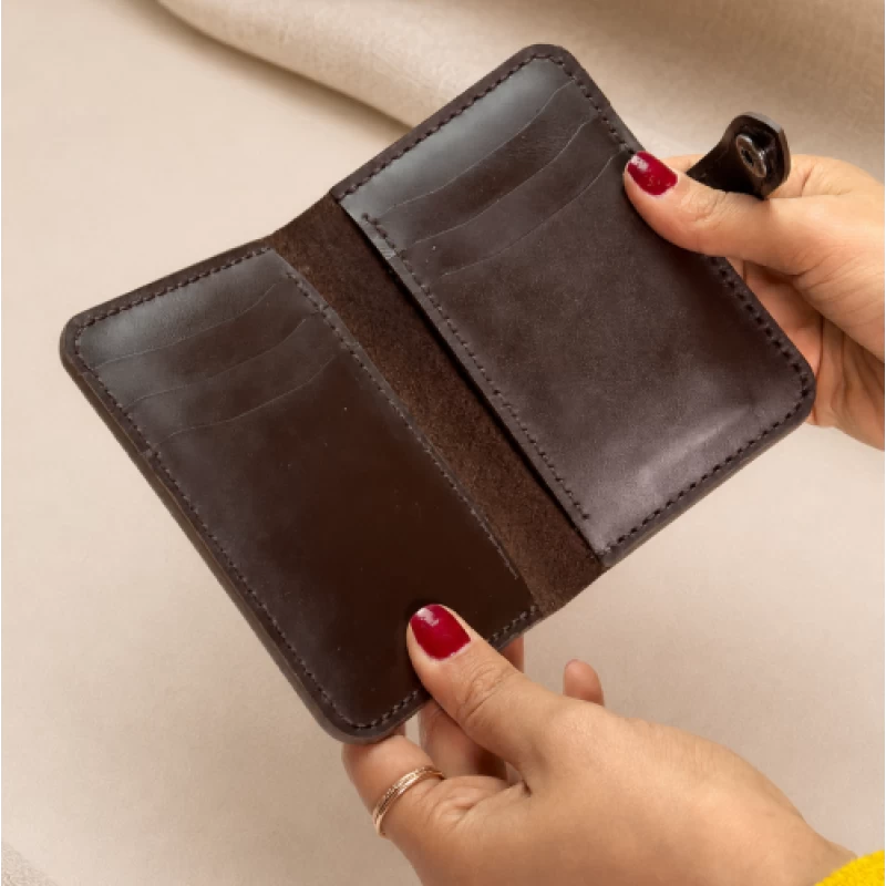 جا کارتی چرم طبیعی قهوه ای ناپا