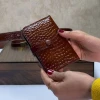 جا کارتی چرم طبیعی کروکدیل عسلی