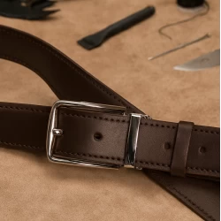کمربند مردانه چرم طبیعی قهوه ای ناپا سافتی