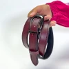 کمربند زنانه دو طرفه چرم طبیعی مشکی زرشکی