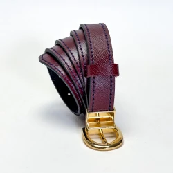 کمربند زنانه دو طرفه چرم طبیعی  زرشکی سرمه ای