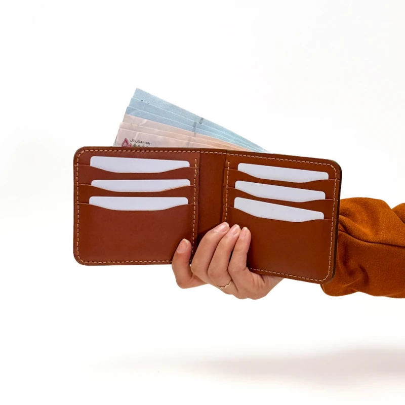 کیف پول جیبی چرم طبیعی ناپا عسلی