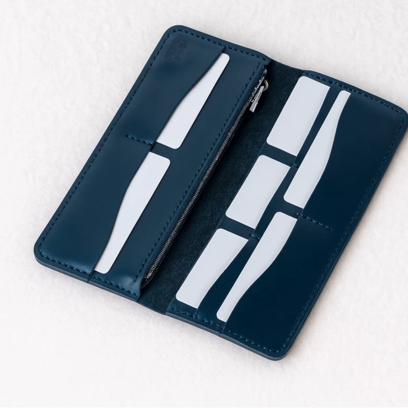 کیف پول کتی چرم طبیعی سرمه ای سافتی