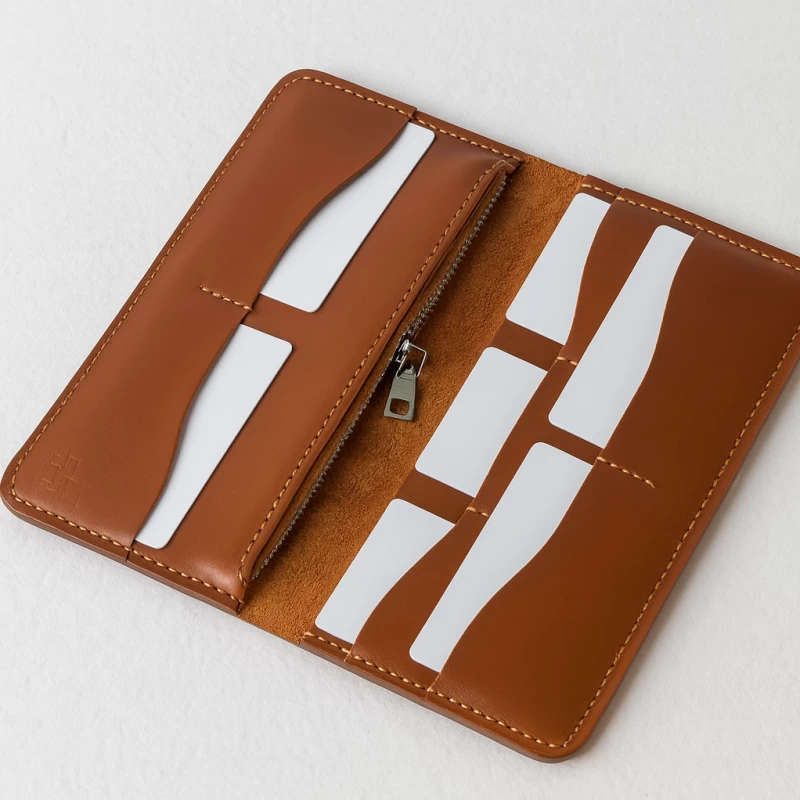 کیف پول کتی چرم طبیعی عسلی ناپا