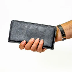 کیف پول کتی چرم طبیعی سوفیانو مشکی نسکافه ای