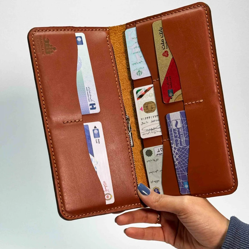 کیف پول کتی چرم طبیعی عسلی ناپا