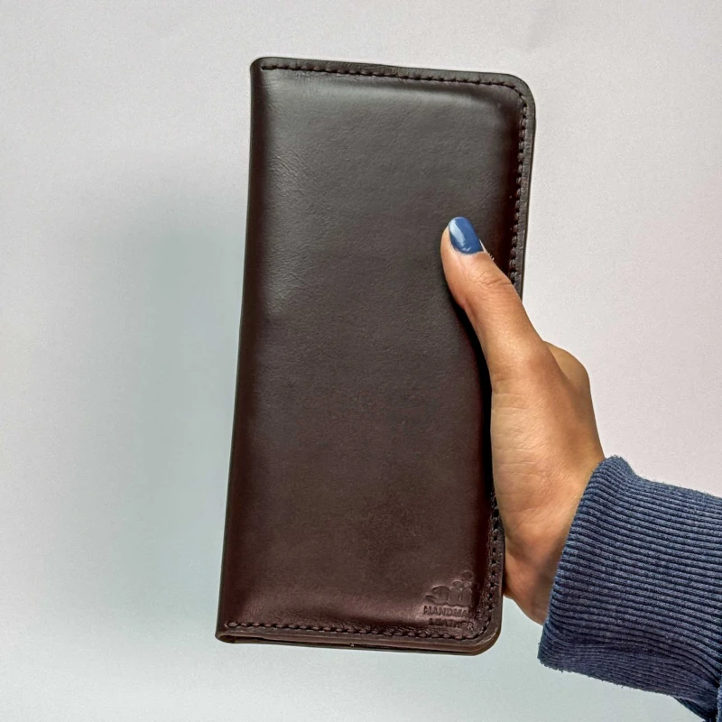 کیف پول کتی چرم طبیعی قهوه ای ناپا
