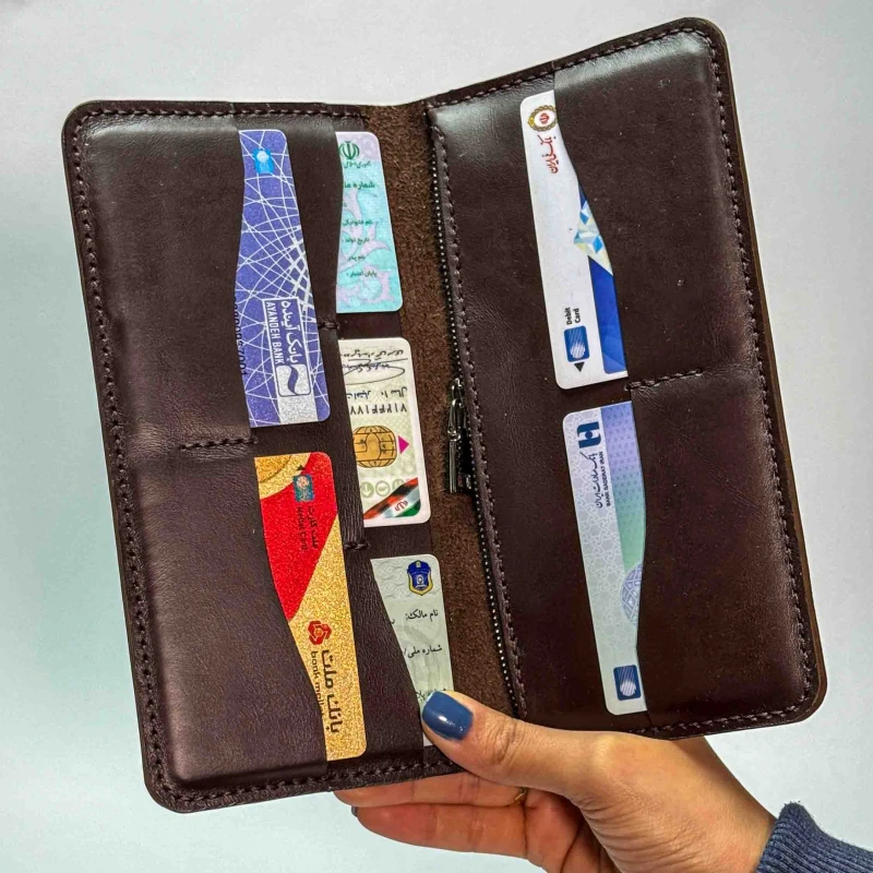 کیف پول کتی چرم طبیعی قهوه ای ناپا