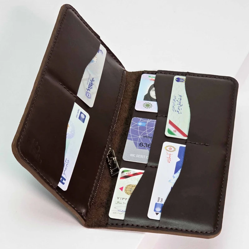 کیف پول کتی چرم طبیعی قهوه ای ناپا