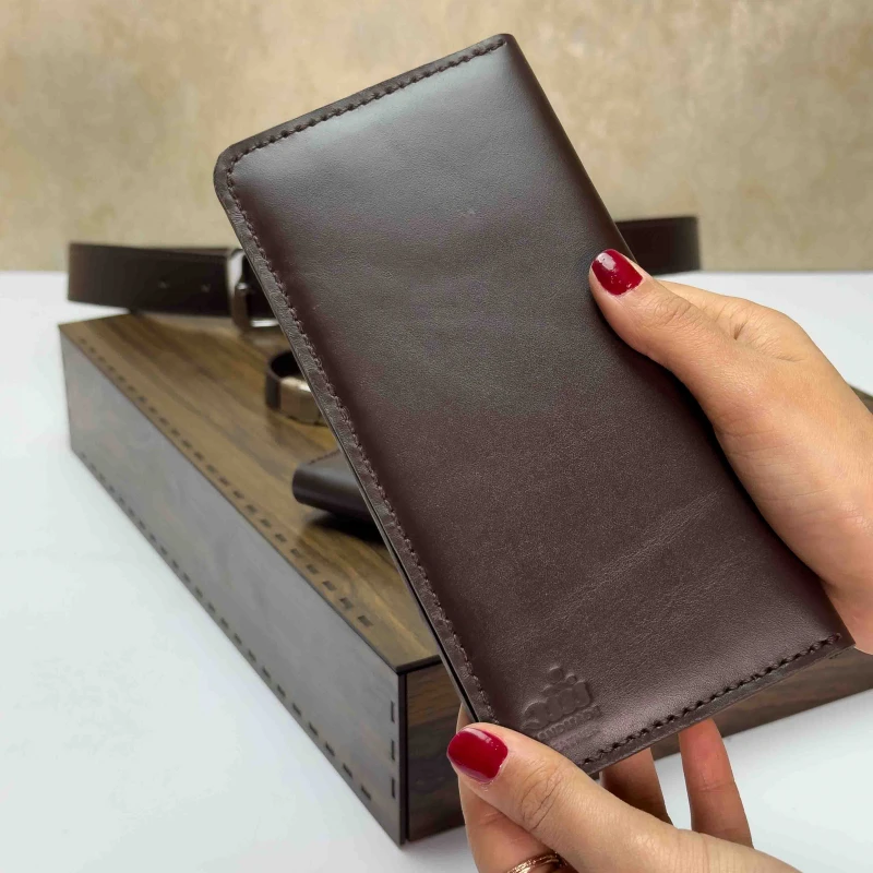 کیف پول کتی چرم طبیعی قهوه ای ناپا