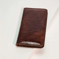 کیف پول کتی چرم طبیعی کروکدیل عسلی