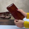 کیف پول کتی چرم طبیعی کروکدیل عسلی
