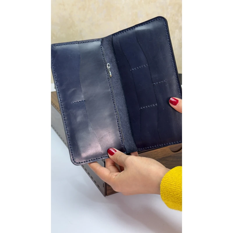 کیف پول کتی چرم طبیعی سرمه ای سافتی