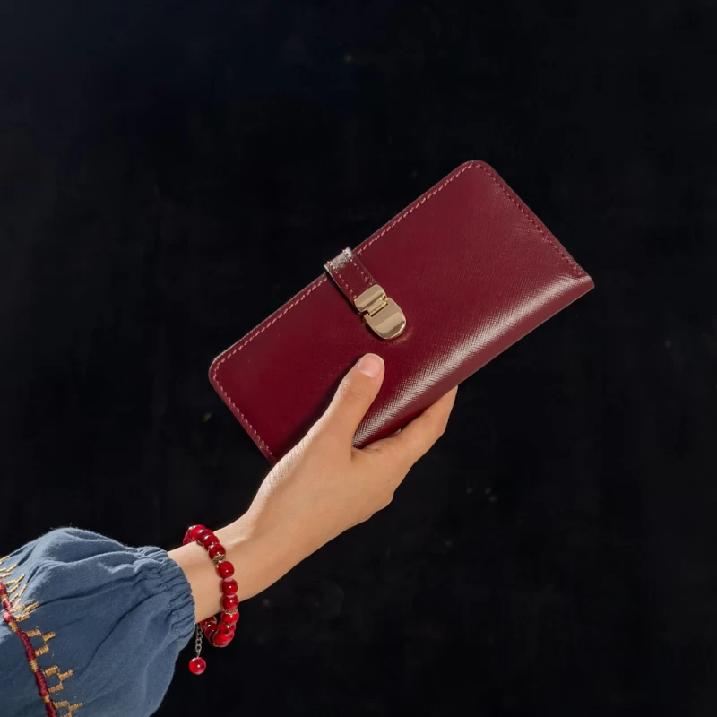 کیف پول زنانه چرم طبیعی سوفیانو زرشکی کرم