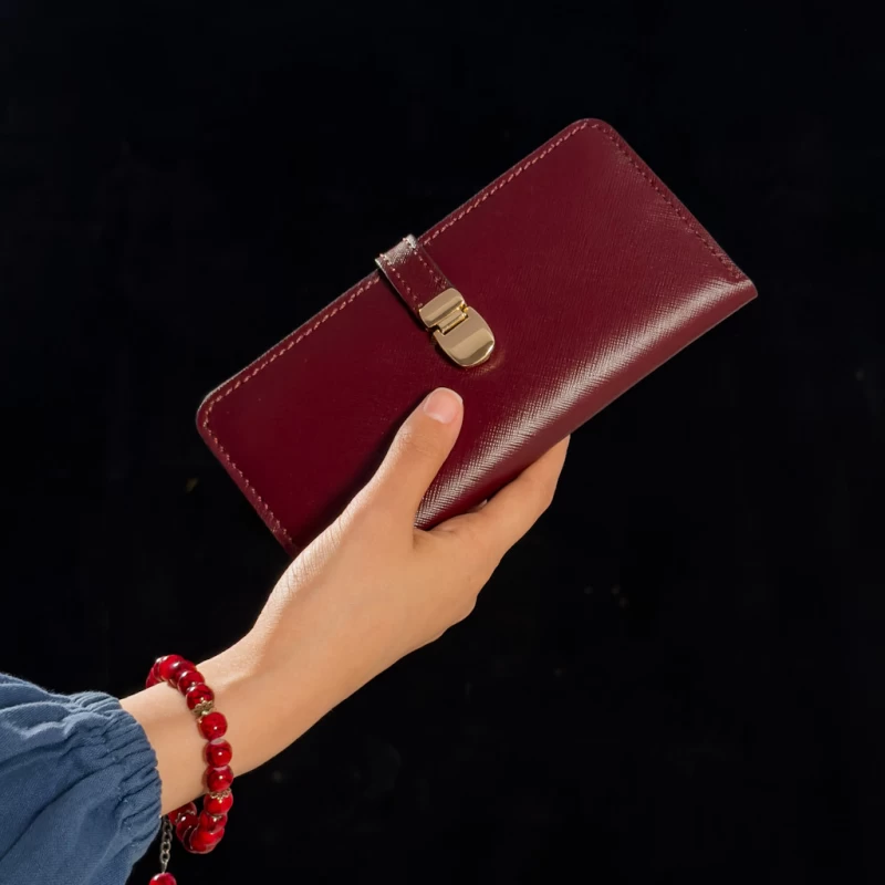 کیف پول زنانه چرم طبیعی سوفیانو زرشکی کرم