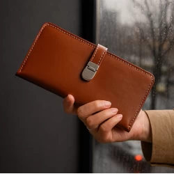 کیف پول زنانه چرم طبیعی ناپا عسلی