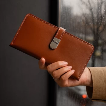 کیف پول زنانه چرم طبیعی ناپا عسلی