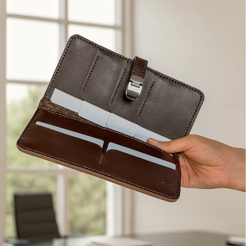 کیف پول زنانه چرم طبیعی سافتی قهوه ای