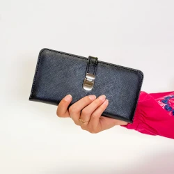 کیف پول زنانه چرم طبیعی سوفیانو مشکی زرشکی