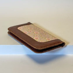 کیف پول زنانه چرم مصنوعی گلدار زرشکی