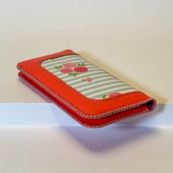 کیف پول زنانه چرم مصنوعی گلدار صورتی راه راه