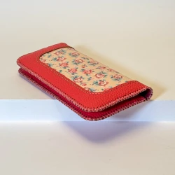 کیف پول زنانه چرم مصنوعی گلدار صورتی