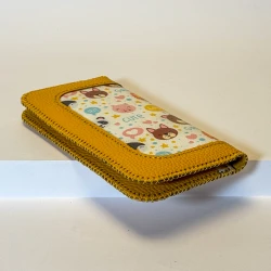 کیف پول زنانه چرم مصنوعی حیوانات خردلی