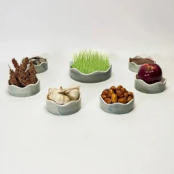 ست هفت سین سرامیکی  نیلوفر آبرنگی سبز آبی