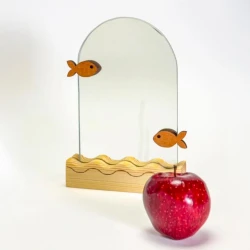 آینه چوبی طرح ماهی گلی