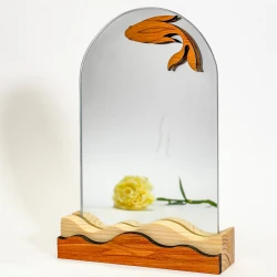 آینه چوبی طرح ماهی و دریا