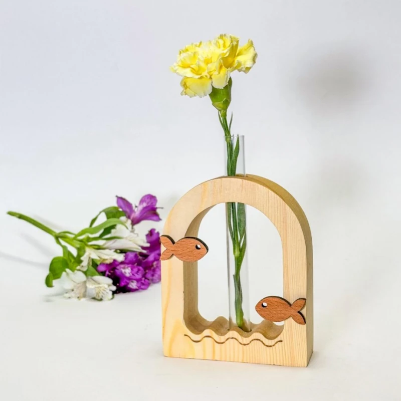 گلدان چوبی قلمه گل طرح ماهی گلی