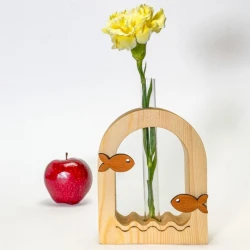 گلدان چوبی قلمه گل طرح ماهی گلی