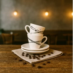 شات قهوه و نعلبکی سرامیکی کهکشان مشکی