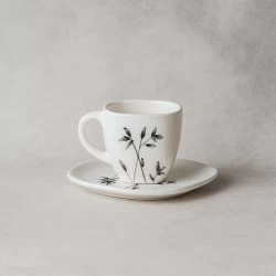 فنجان و نعلبکی مربع سرامیکی ساقه مشکی