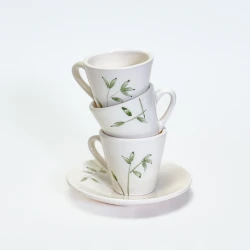 شات قهوه و نعلبکی سرامیکی ساقه سبز