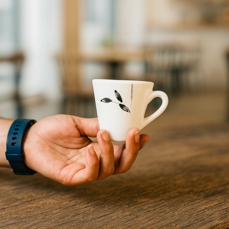 شات قهوه سرامیکی دسته دار ساقه مشکی کوچک