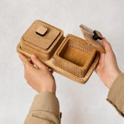 ست چوبی راش قندان مربع 2 عددی