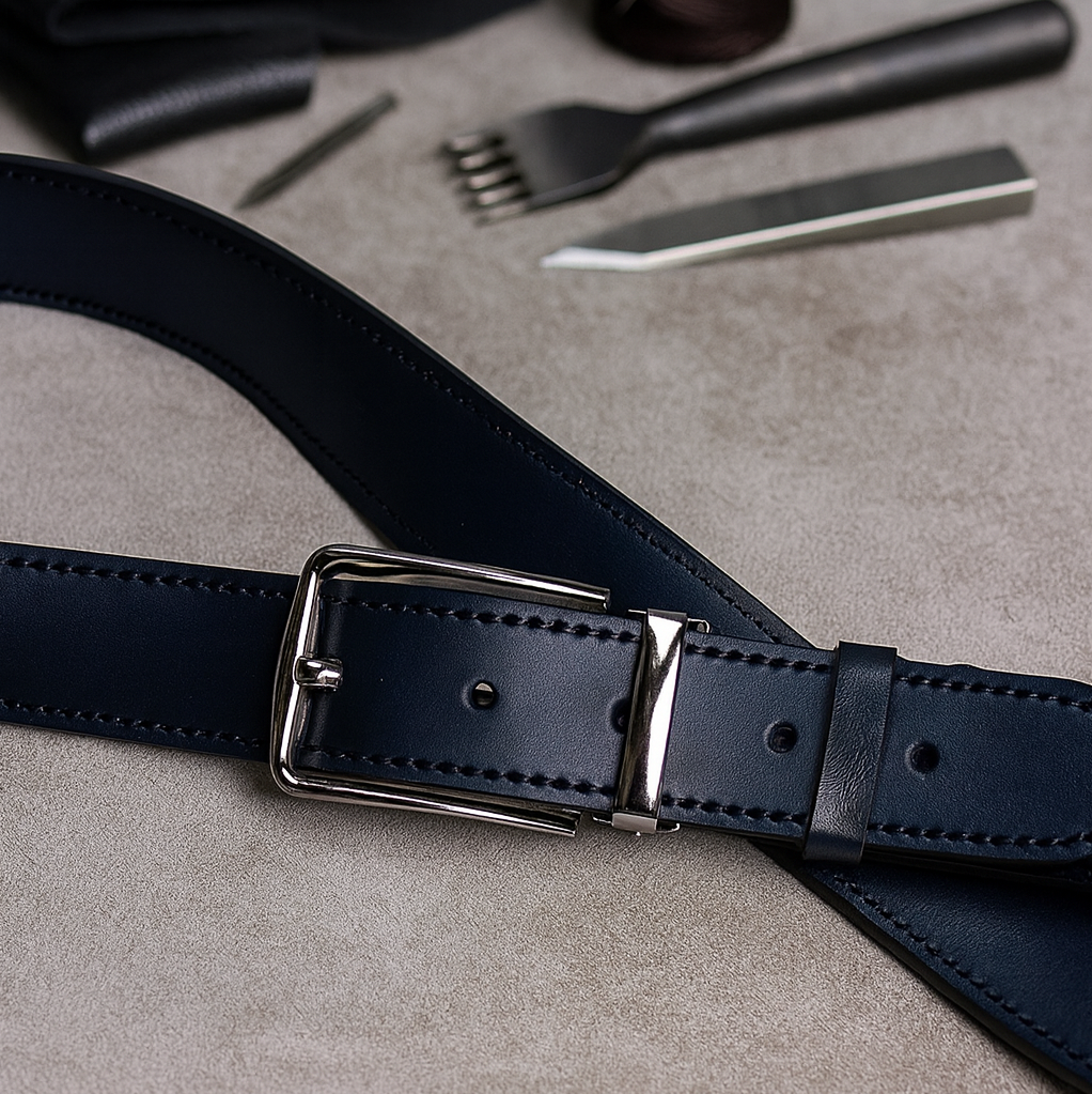 کمربند مردانه چرم طبیعی سرمه ای سافتی