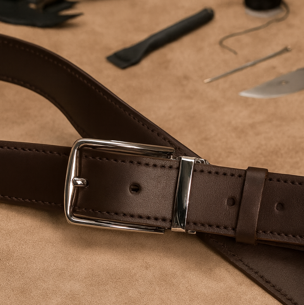 کمربند مردانه چرم طبیعی قهوه ای ناپا سافتی