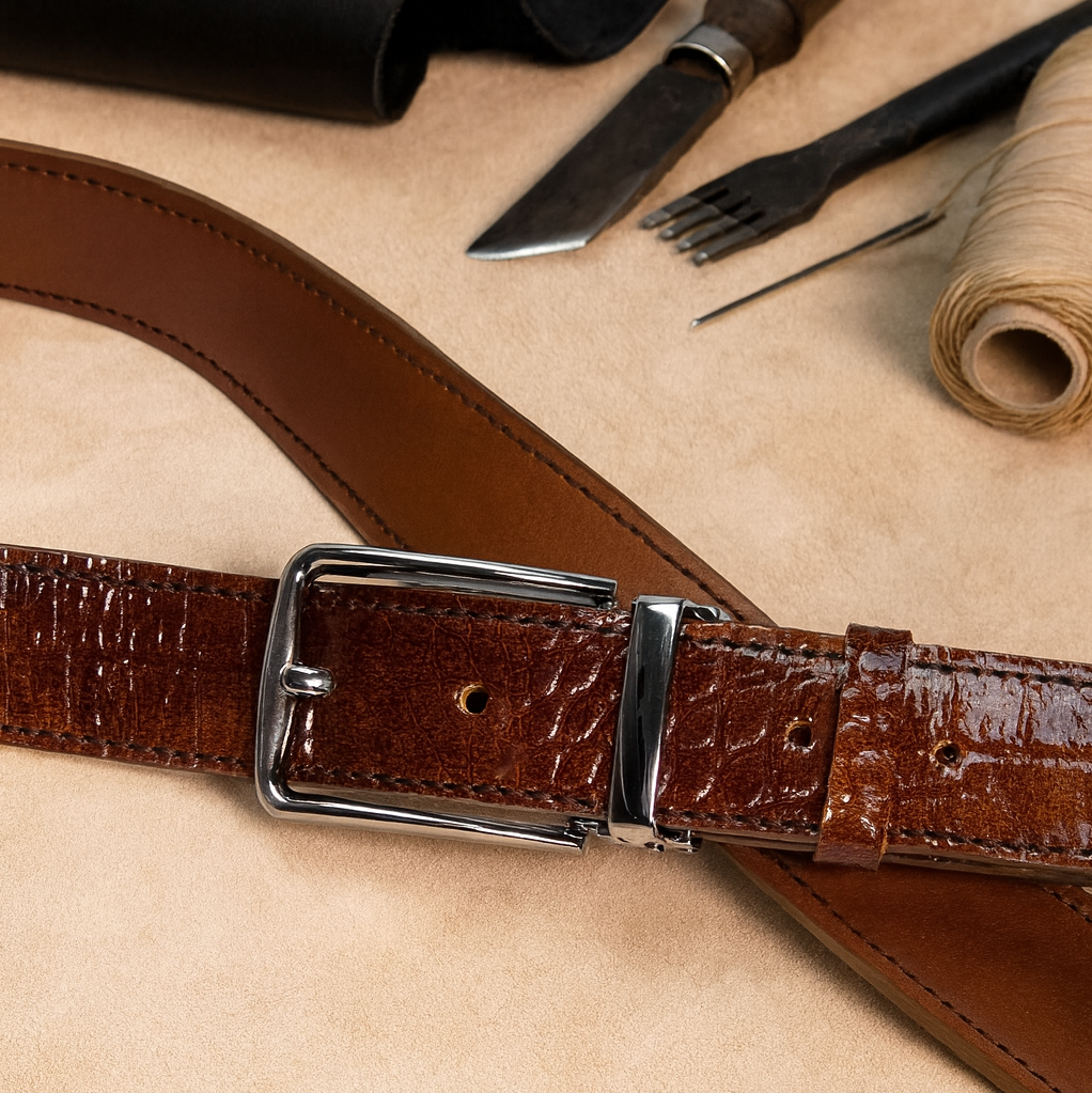 کمربند مردانه چرم طبیعی کروکدیل عسلی