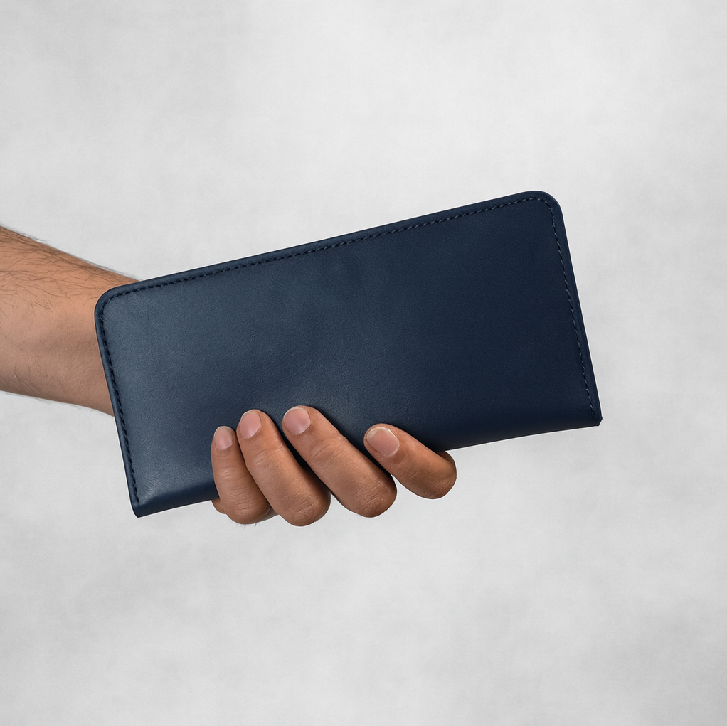 کیف پول کتی چرم طبیعی سرمه ای سافتی