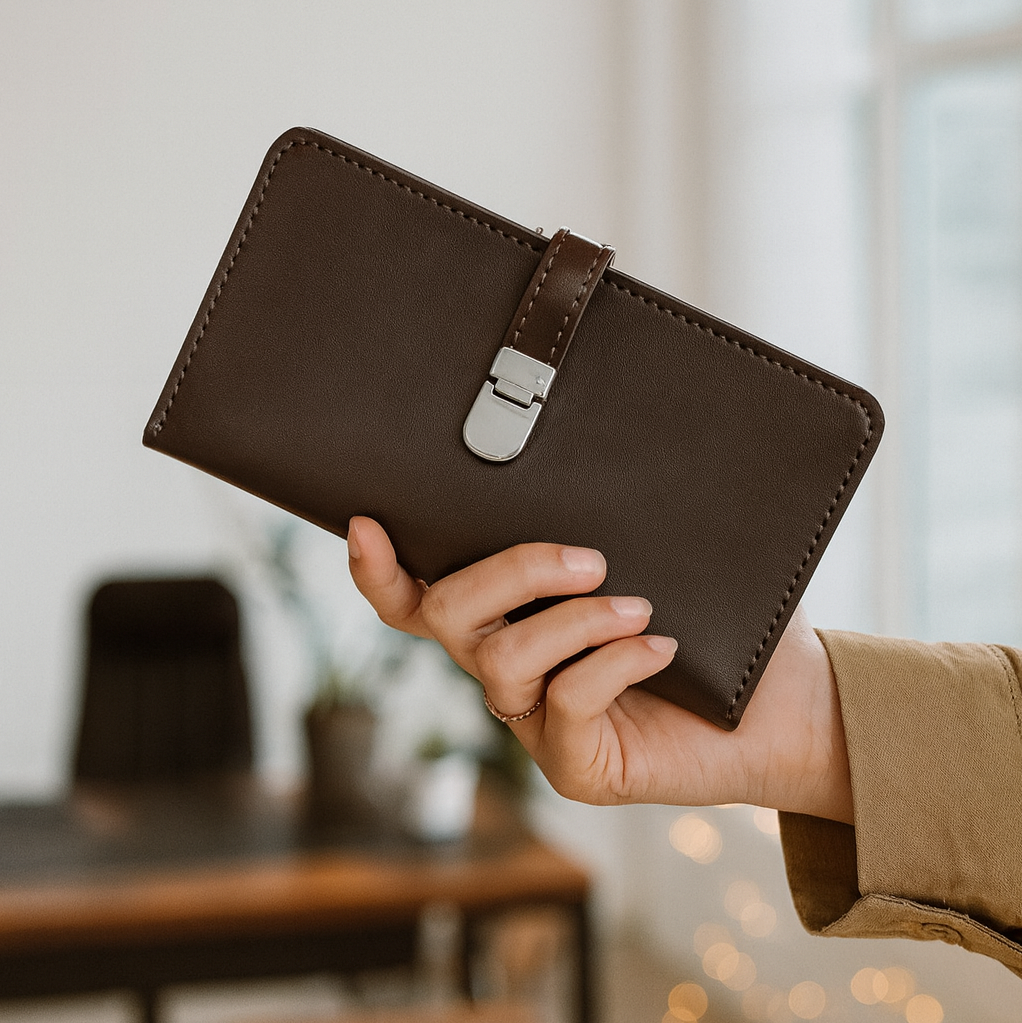 کیف پول زنانه چرم طبیعی سافتی قهوه ای