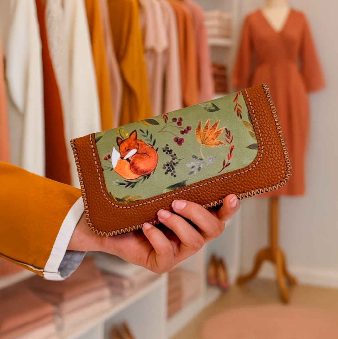 کیف پول زنانه چرم مصنوعی طرح روباه